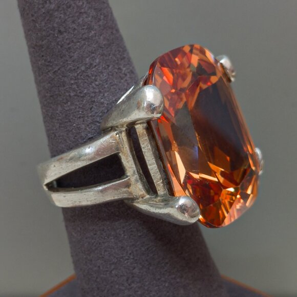 Massive Sterling Silver Amber Glass Statement Ring Size 7.25 - Picture 14 of 15